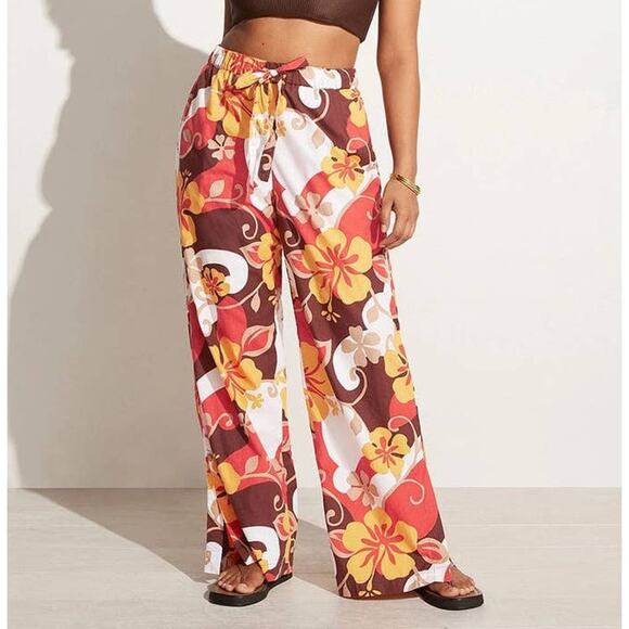 NWT Faithfull the Brand Celvia Ulani Floral Print Cotton Pant Sz. 2 Brown White - Picture 4 of 15